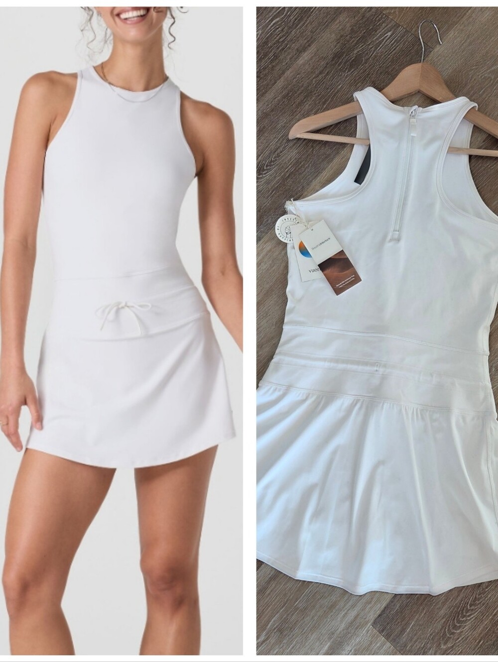 Vuori Daily Tennis Dress NWT White Drawstring Built In Shorts Pickleball HTF